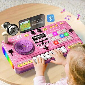 Baby DJ Table Toy with Lights Songs Microphone Electronic Piano for Kids 3-6